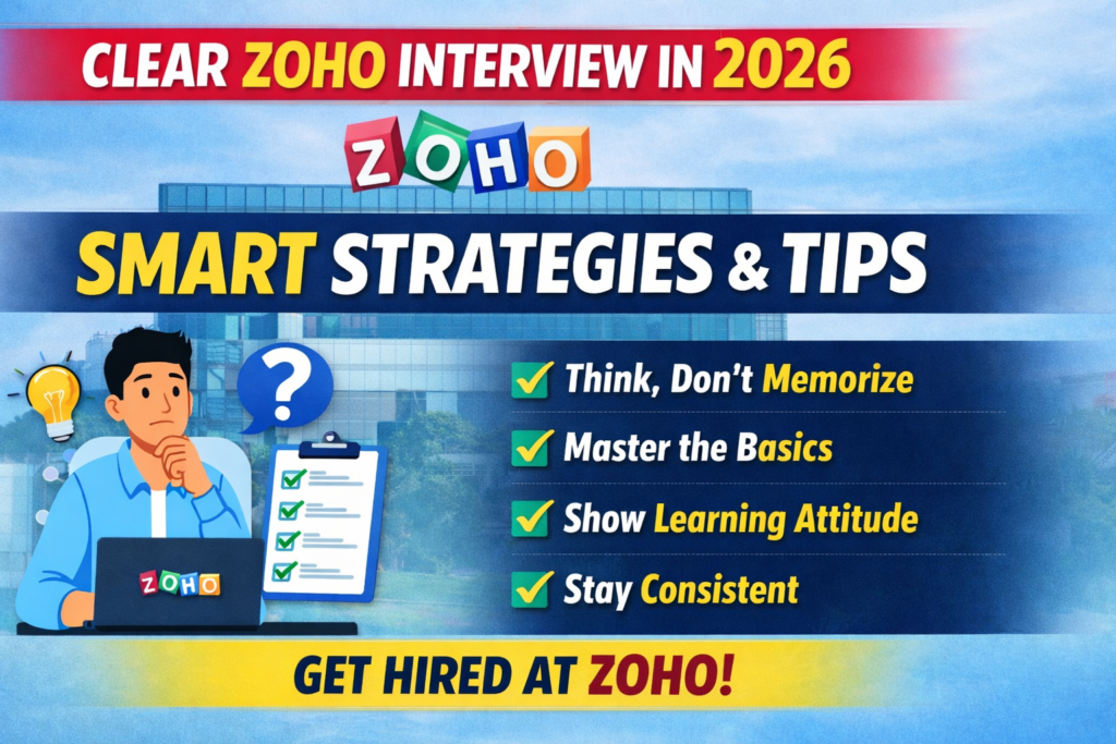 Zoho interview strategy 2026 How to get placed in Zoho Zoho interview preparation Zoho interview tips for freshers Zoho interview questions and strategy Zoho HR interview preparation Zoho technical interview guide