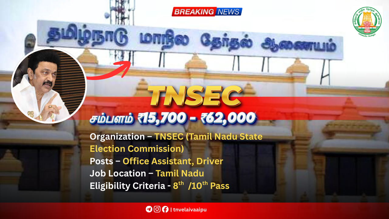TNSEC Recruitment 2025, TNSEC Jobs 2025, Tamil Nadu State Election Commission Recruitment, TNSEC Vacancy 2025, TN Government Contract Jobs, Any Degree Jobs Tamil Nadu, Latest Tamil Nadu Jobs, TN Election Commission Jobs, Office Jobs Tamil Nadu, TN Velai Vaaipu Jobs