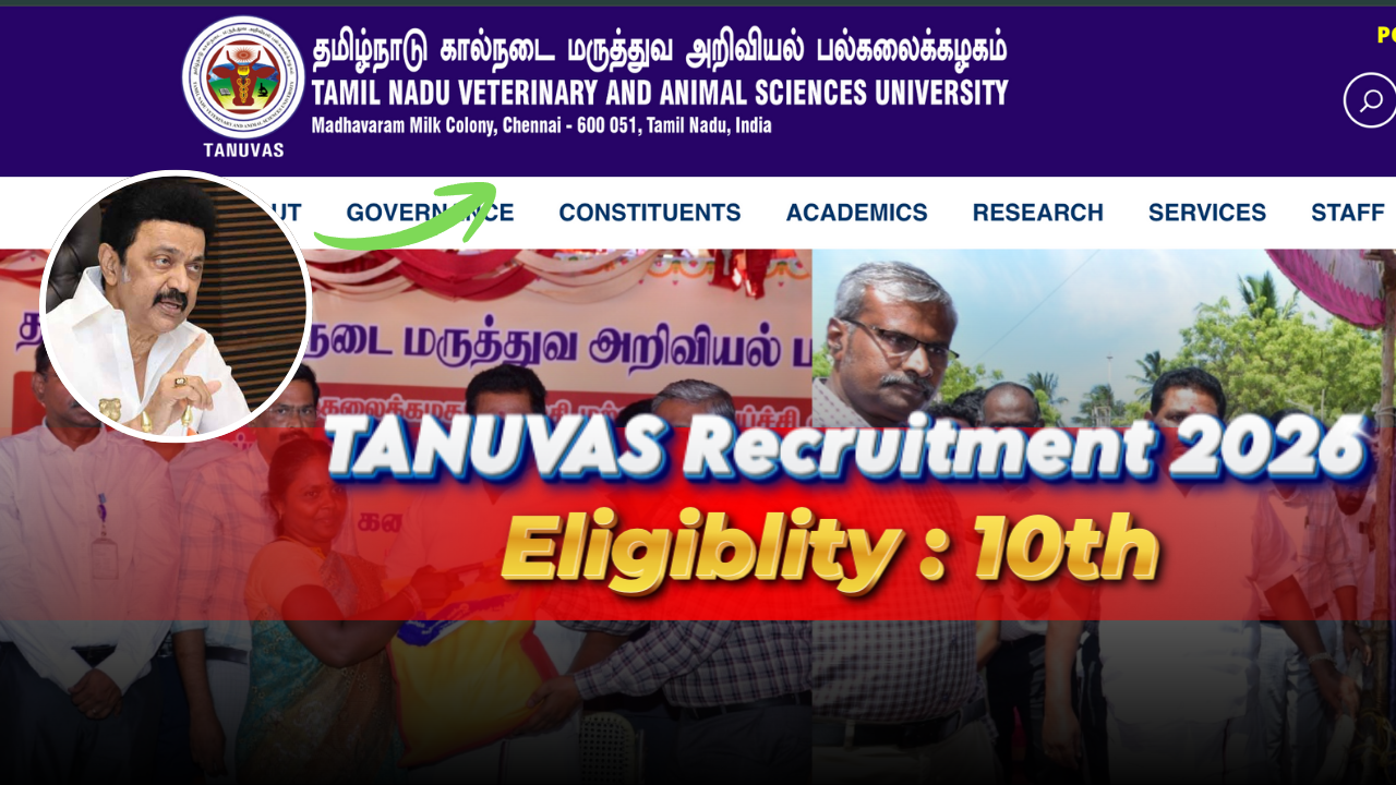 TANUVAS Recruitment 2026, TANUVAS Jobs, TANUVAS Vacancy 2026, Tamil Nadu Veterinary University Jobs, 10th Pass Govt Jobs Tamil Nadu, Any Degree Jobs Tamil Nadu, TN Govt University Jobs, Veterinary University Recruitment, TN Velai Vaaipu Jobs